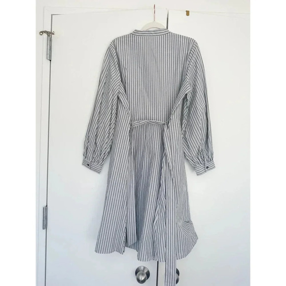 Calvin Klein Striped Shirt Dress 100% Cotton White and Gray Size 14 - Picture 4 of 12